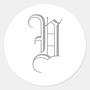V Letter Monogram Sticker Grey Old English