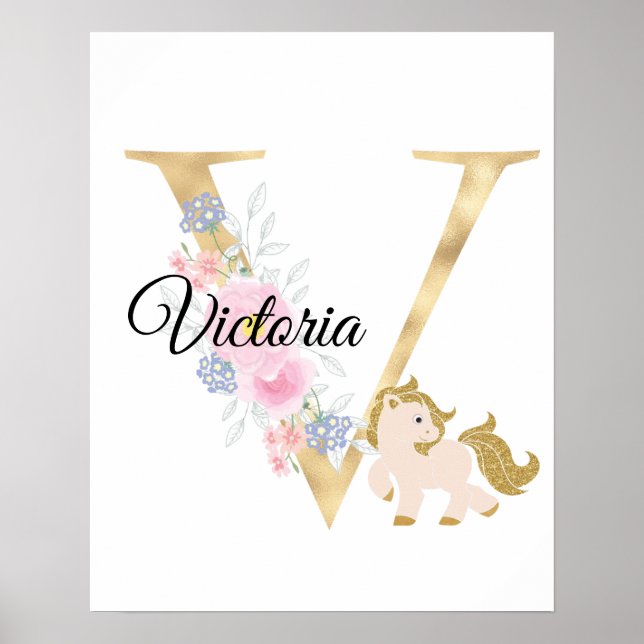 V letter personalized name monogram with pony poster (Front)