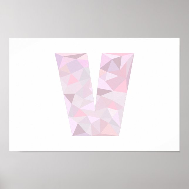 V - Low Poly Triangles - Neutral Pink Purple Gray Poster (Front)