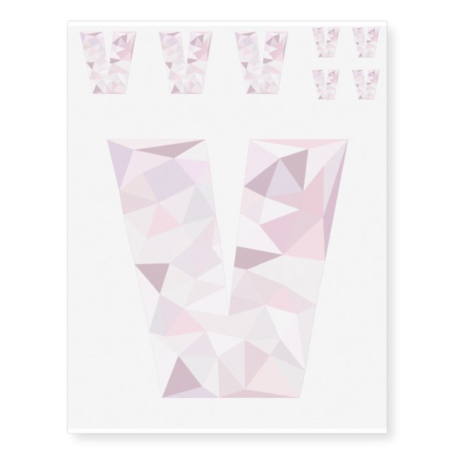 V - Low Poly Triangles - Neutral Pink Purple Gray Temporary Tattoos (Front)