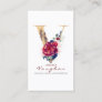 V Monogram Burgundy Gold and Navy Blue Floral Business Card