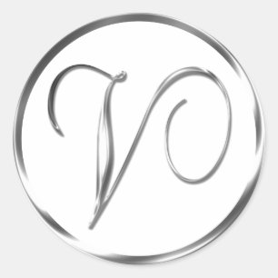 V Monogram Faux Silver Envelope Or Favor Seal