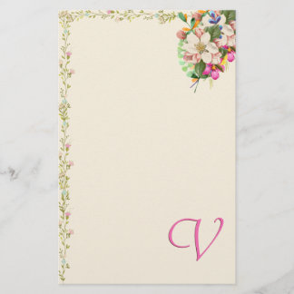 V Monogram Floral Bouquet Stationery