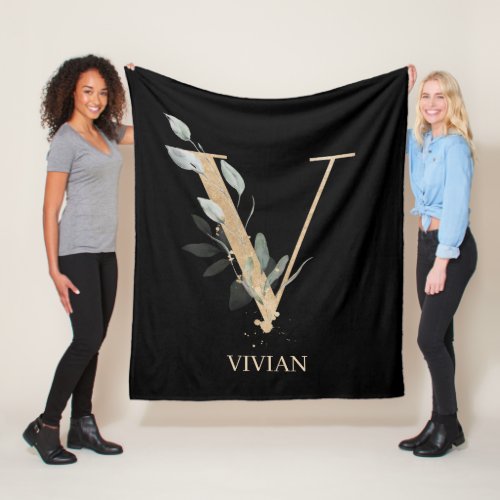 V Monogram Floral Personalized Fleece Blanket