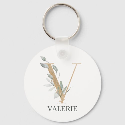 V Monogram Floral Personalized Keychain