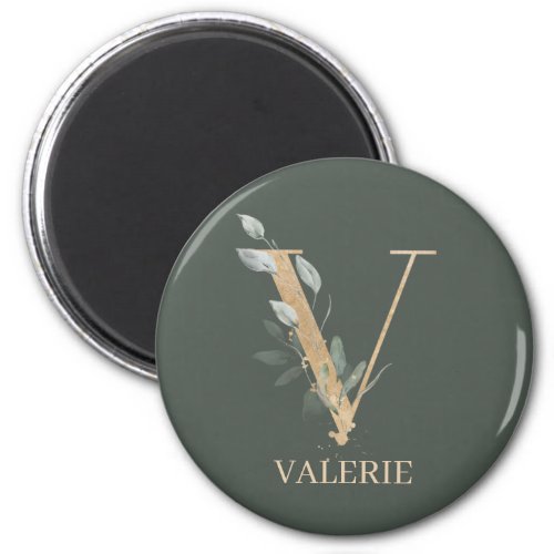 V Monogram Floral Personalized Magnet