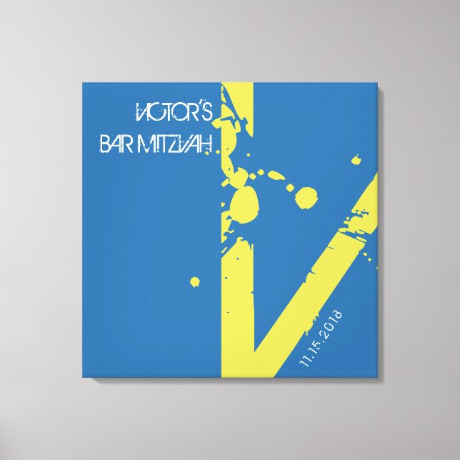 V Monogram Initial Bar Bat Mitzvah Sign-In Board Canvas Print (Front)