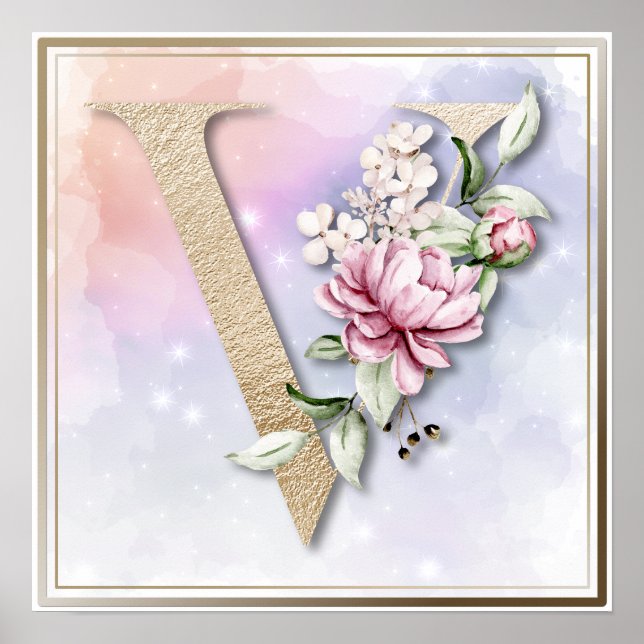 V Monogram Pink Rose Poster (Front)