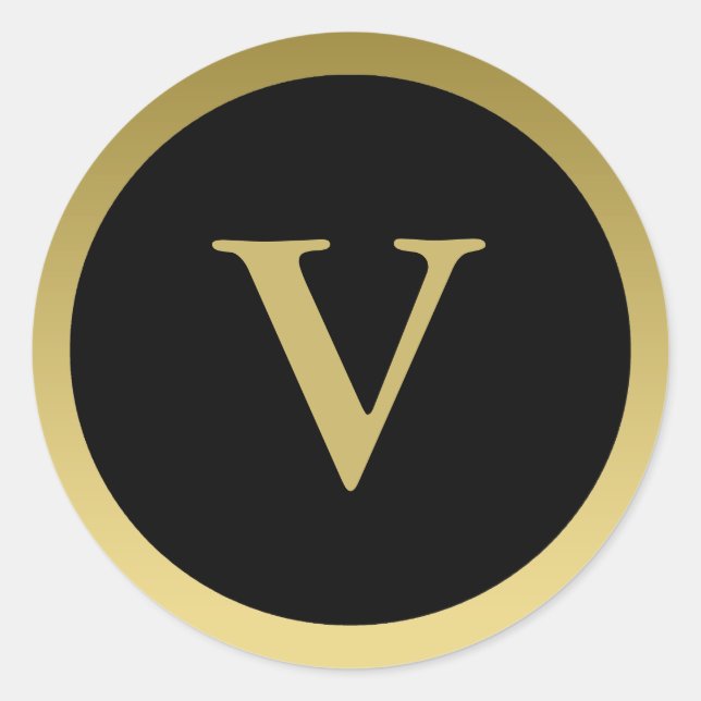V :: Monogram V Elegant Gold and Black Sticker (Front)