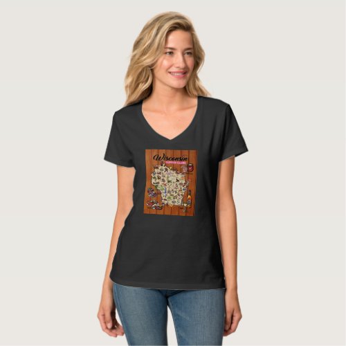 V Neck T _ Wisconsin Supper Club Map T_Shirt