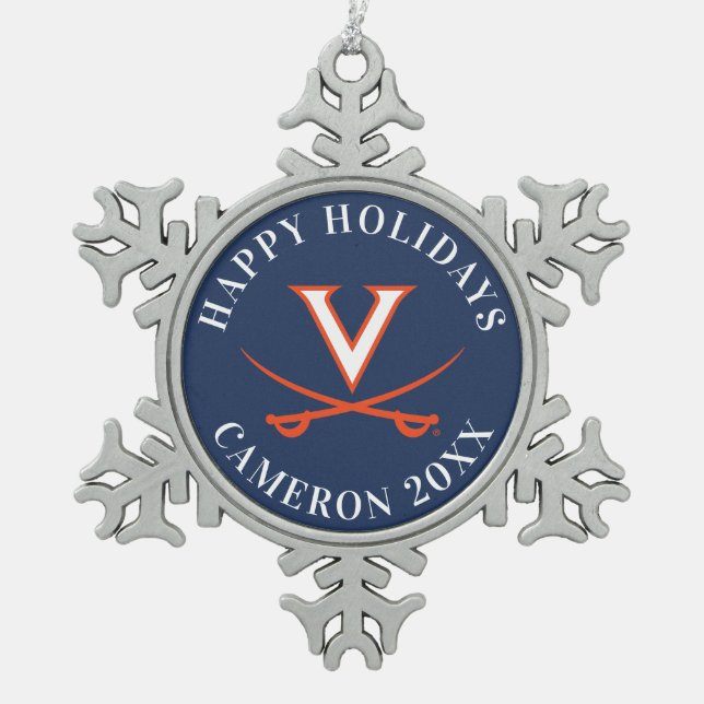 V Sabre Snowflake Pewter Christmas Ornament (Front)