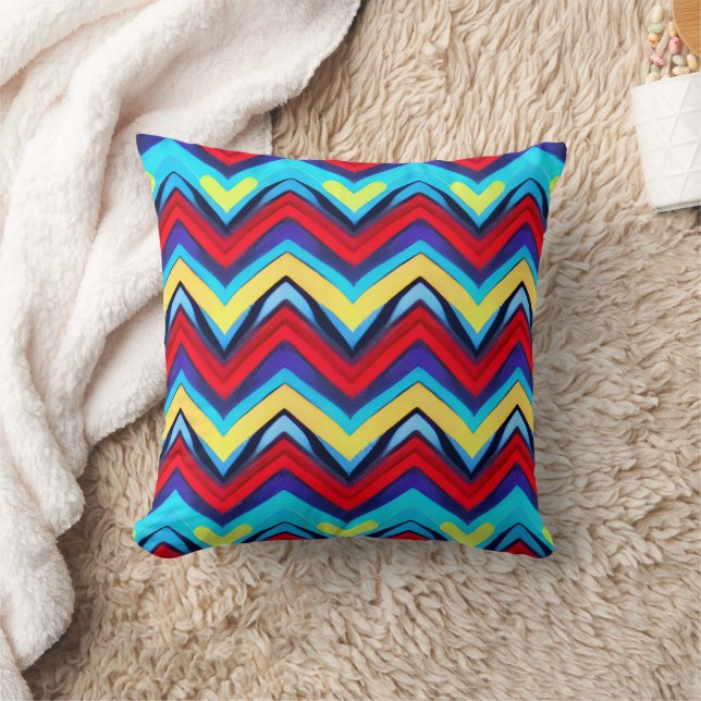 V Shape Seamless Pattern with Hearts Throw Pillow (Blanket)
