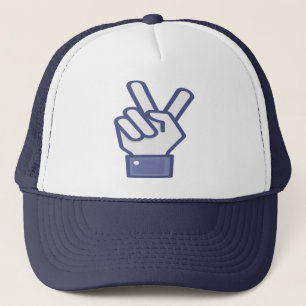 V sign trucker hat with hand symbol