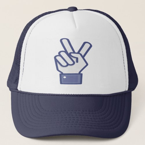 V sign trucker hat with hand symbol