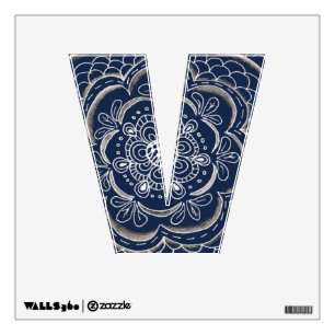 V The Letter V in Blue and White Lace Wall Decal