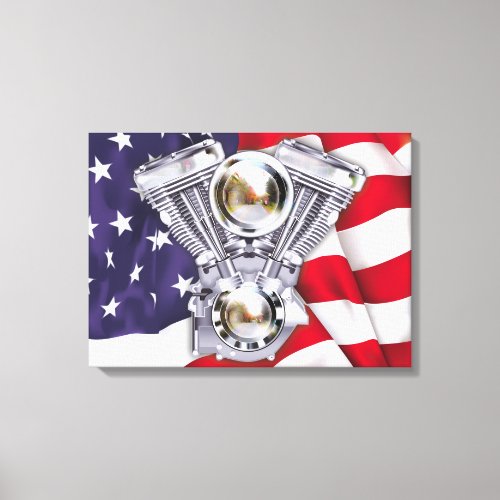 V_Twin Engine and American Flag Canvas Print