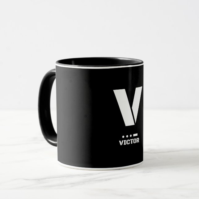 V(Victor) NATO Phonetic Alphabet & Morse Code Mug (Front Left)