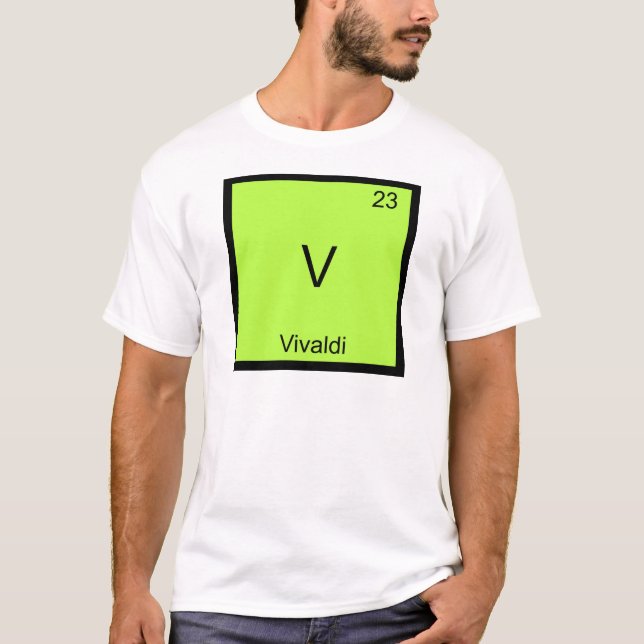 V - Vivaldi Funny Chemistry Element Symbol T-Shirt (Front)