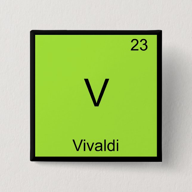 V - Vivaldi Funny Chemistry Element Symbol T-Shirt Button (Front)