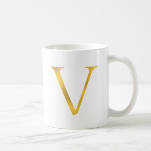 V White and Gold Letter Mug