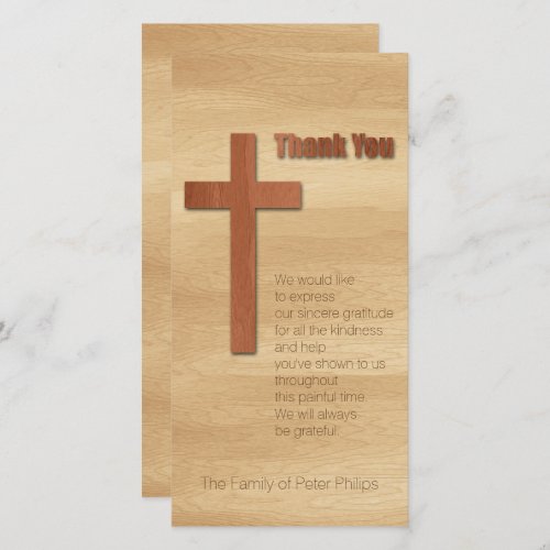 V Wooden Cross Christian Sympathy Thank You Card