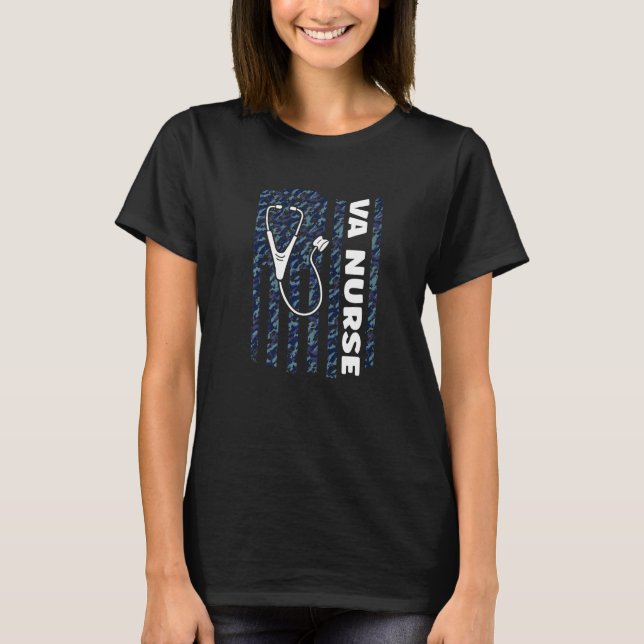 VA Nurse Camouflage American Flag Patriotic Nurse  T-Shirt (Front)