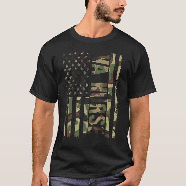 VA Nurse Camouflage American Flag Patriotic Nurse  T-Shirt (Front)