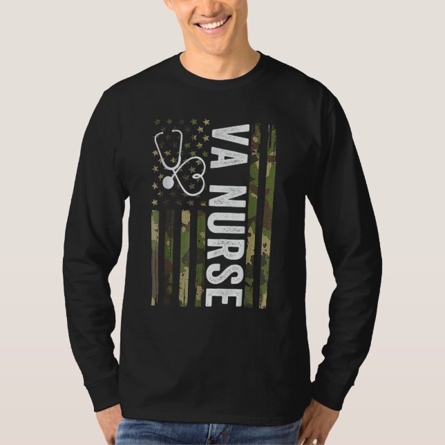 VA Nurse Camouflage American Flag Patriotic Nurse  T-Shirt (Front)
