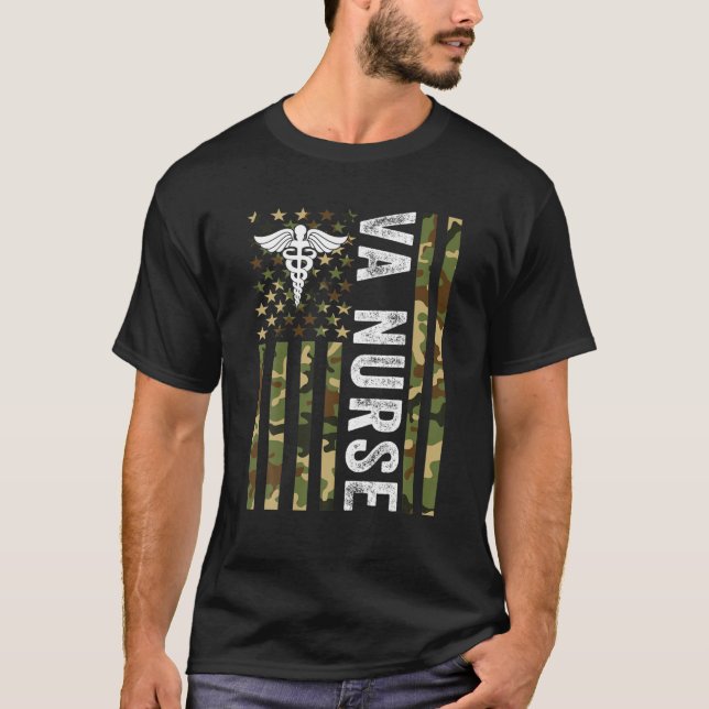VA Nurse Camouflage American Flag Patriotic Nurse T-Shirt (Front)