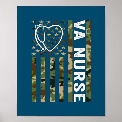 VA Nurse Camouflage American Flag Patriotic Poster
