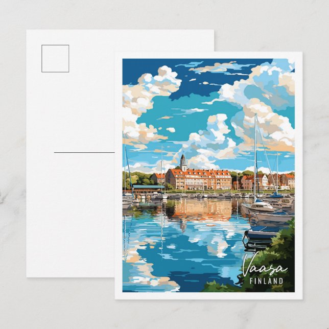 Vaasa Finland vintage travel illustration Postcard (Front/Back)