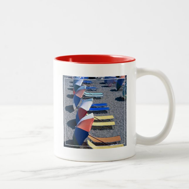 Vacant Chairs On Beach Two-Tone Coffee Mug (Right)