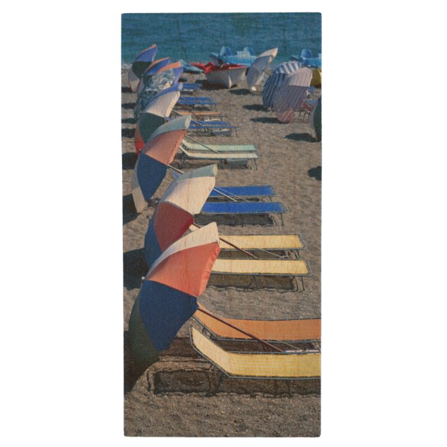 Vacant Chairs On Beach Wood Flash Drive (Front Vertical)