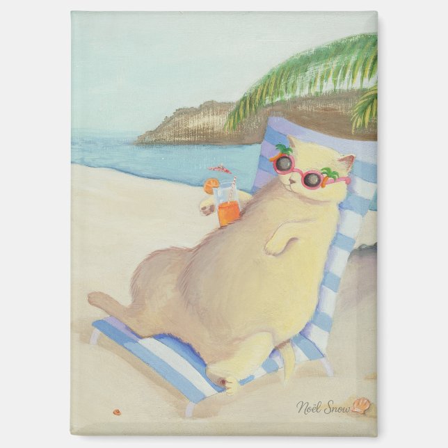 Vacation Beach Cat Under Palm Tree Magnet (Front)