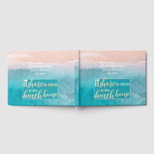 Vacation Beach House Minimalist Script Family Name Guest Book