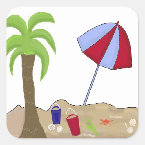 Vacation Beach Scene Square Sticker