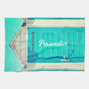 Vacation beachfront cabana turquoise white kitchen towel