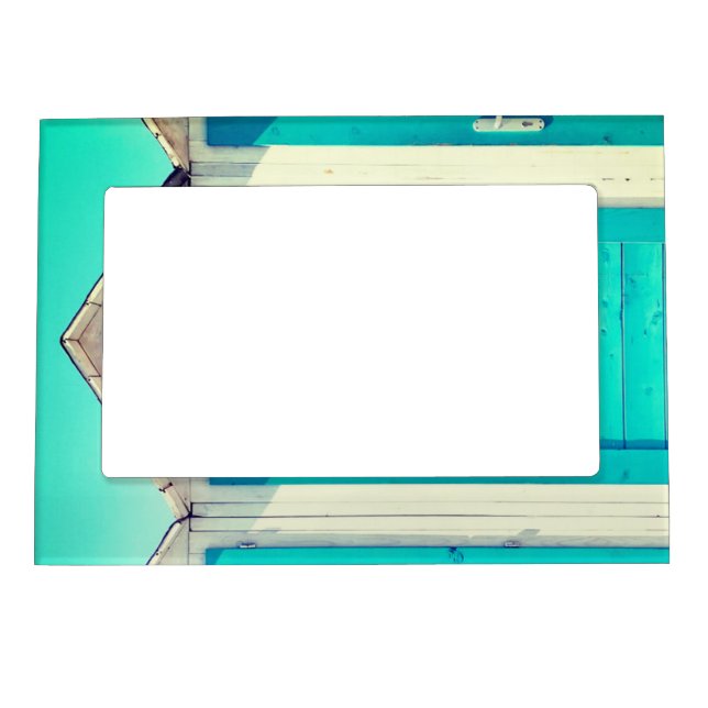 Vacation beachfront cabana turquoise white magnetic frame (Front)