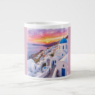 Vacation, Beautiful Sunset in Santorini Giant Coffee Mug