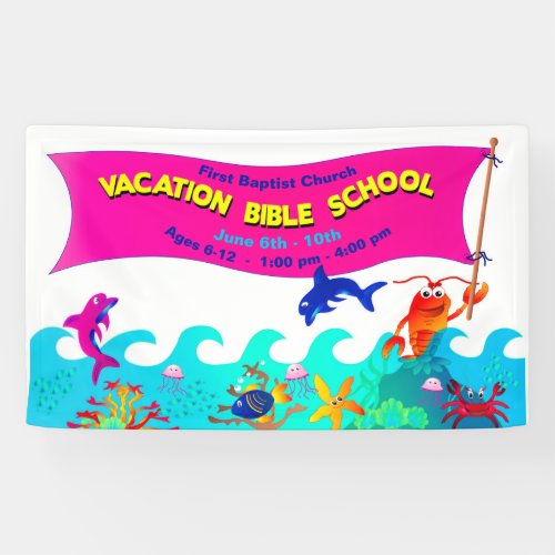 Vacation Bible School Colorful Sea Life Critters Banner