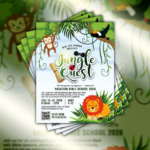 Vacation Bible School Jungle Quest Youth Church Flyer
