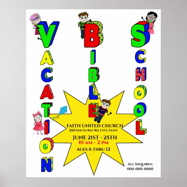 VACATION BIBLE SCHOOL Poster, Kids, Colorful Poster (Front)