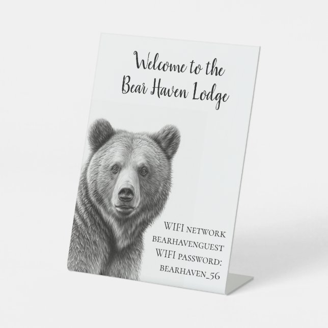 Vacation Cabin Bear Lodge Home WIFI information   Pedestal Sign (Front)