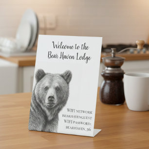 Vacation Cabin Bear Lodge Home WIFI information Pedestal Sign