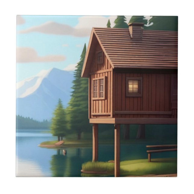 Vacation Cabin on the Lake Ceramic Tile (Front)