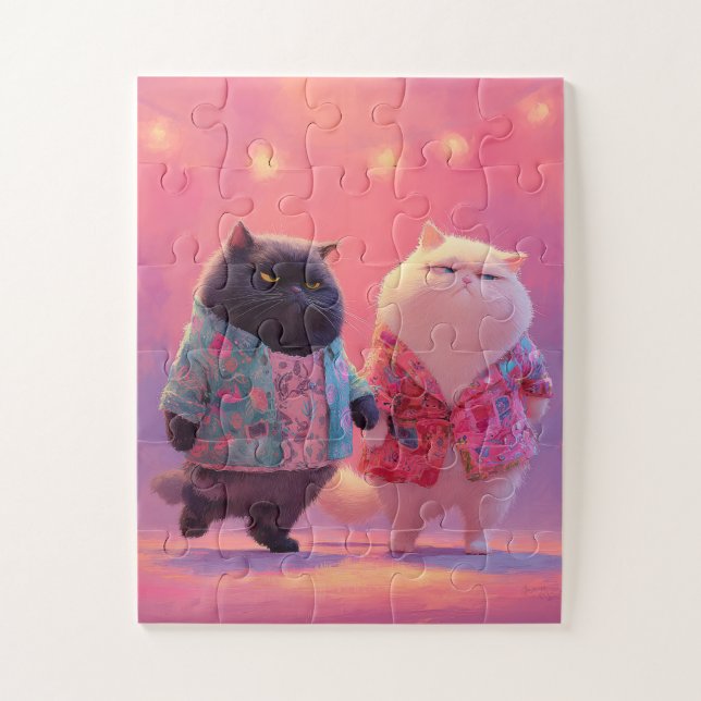Vacation Cats in Hawaiian Shirts Jigsaw Puzzle (Vertical)