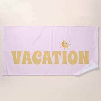 Vacation! Cute Watercolor Sun Beach Towel