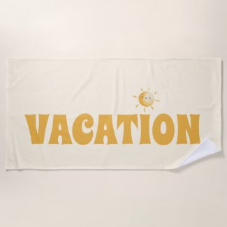 Vacation! Cute Watercolor Sun Beach Towel