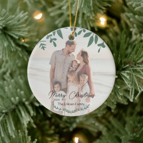 Vacation Destination Family Photo Christmas Ceramic Ornament