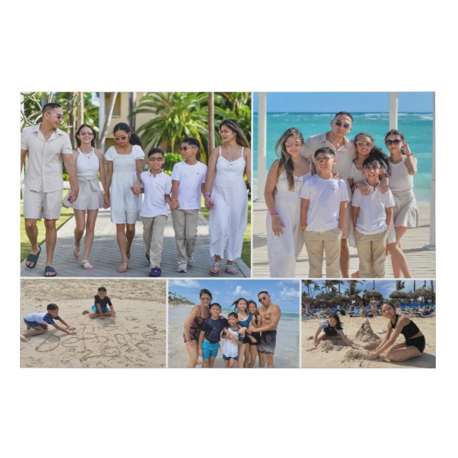 Vacation Family Photo Collage 5 pictures Faux Canvas Print (Front)